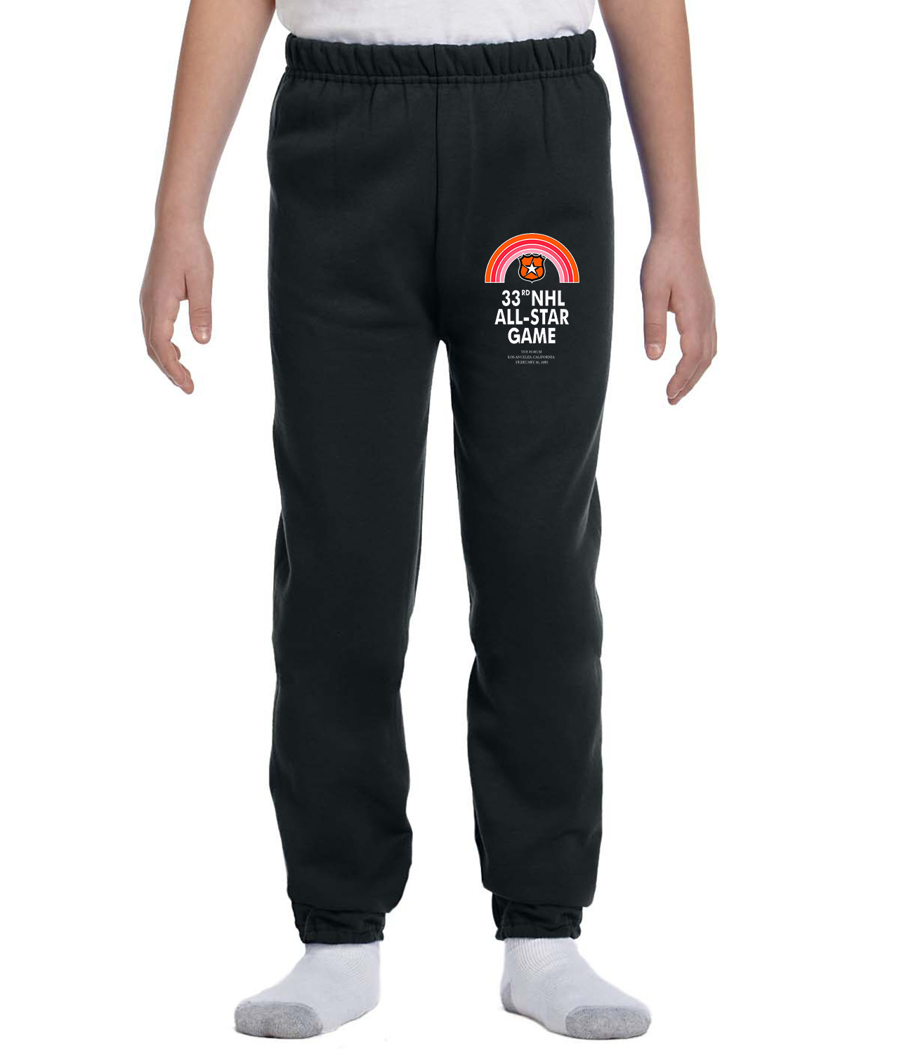 1981 NHL All-Star Game Los Angeles. Hockey Logo Symbol Emblem Customized Design on Youth Closed-Bottom Sweatpants