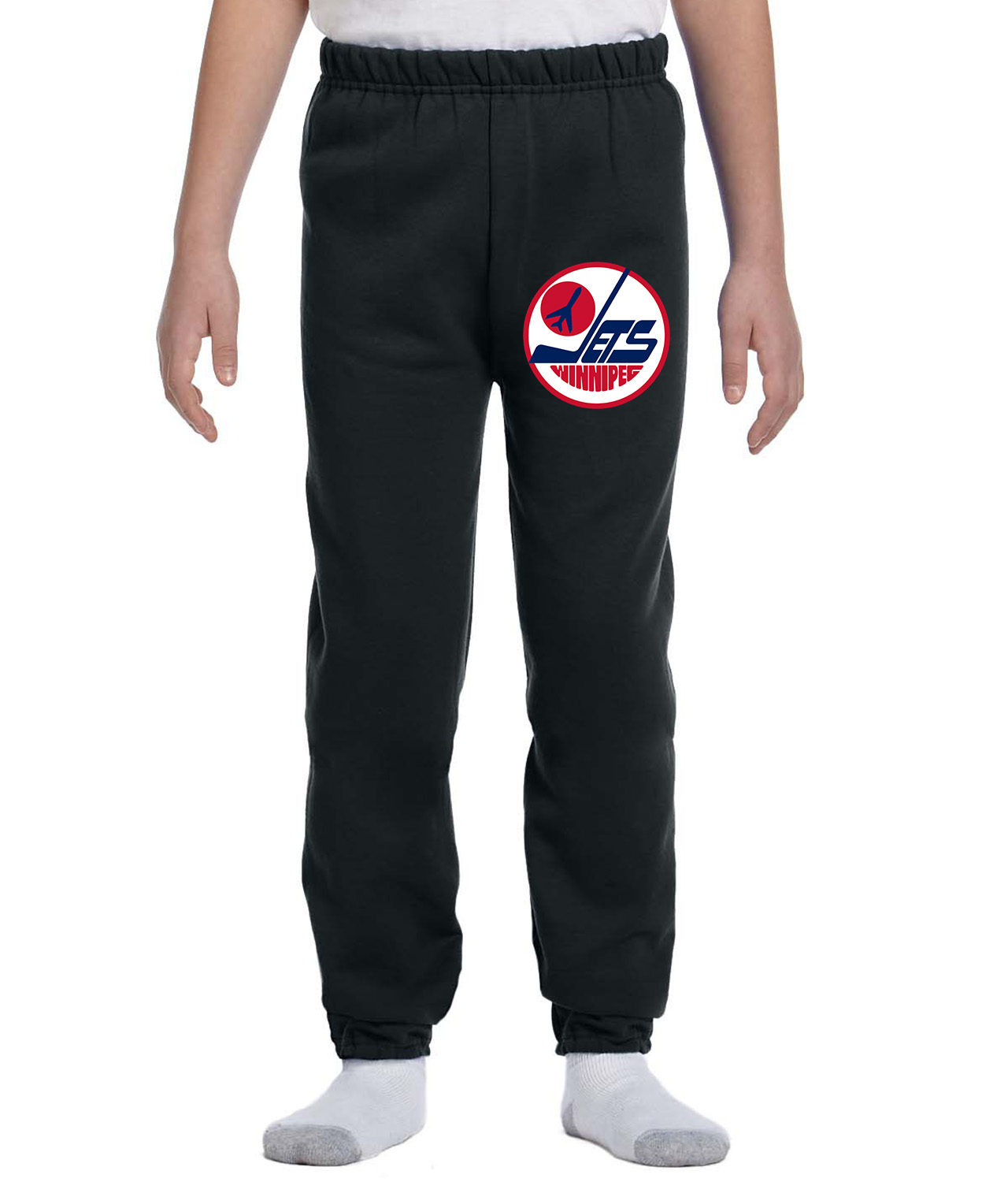 Winnipeg Jets Jersey 1979 Hockey Logo Symbol Emblem Customized Design on Youth Closed-Bottom Sweatpants