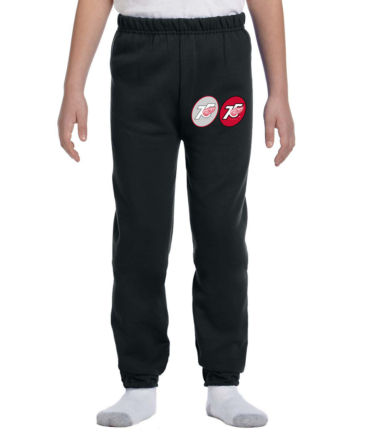 75th Anniversary Of The Detroit Red Wings Hockey Logo Symbol Emblem Customized Design on Youth Closed-Bottom Sweatpants