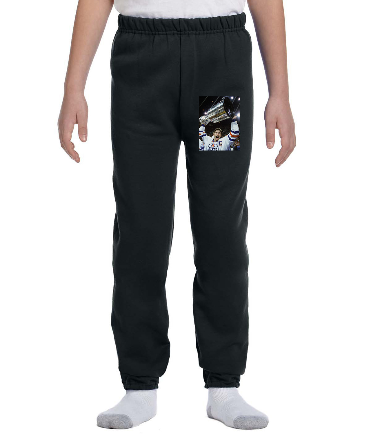 1983 Edmonton Oilers Photo Hockey Logo Symbol Emblem Customized Design on Youth Closed-Bottom Sweatpants