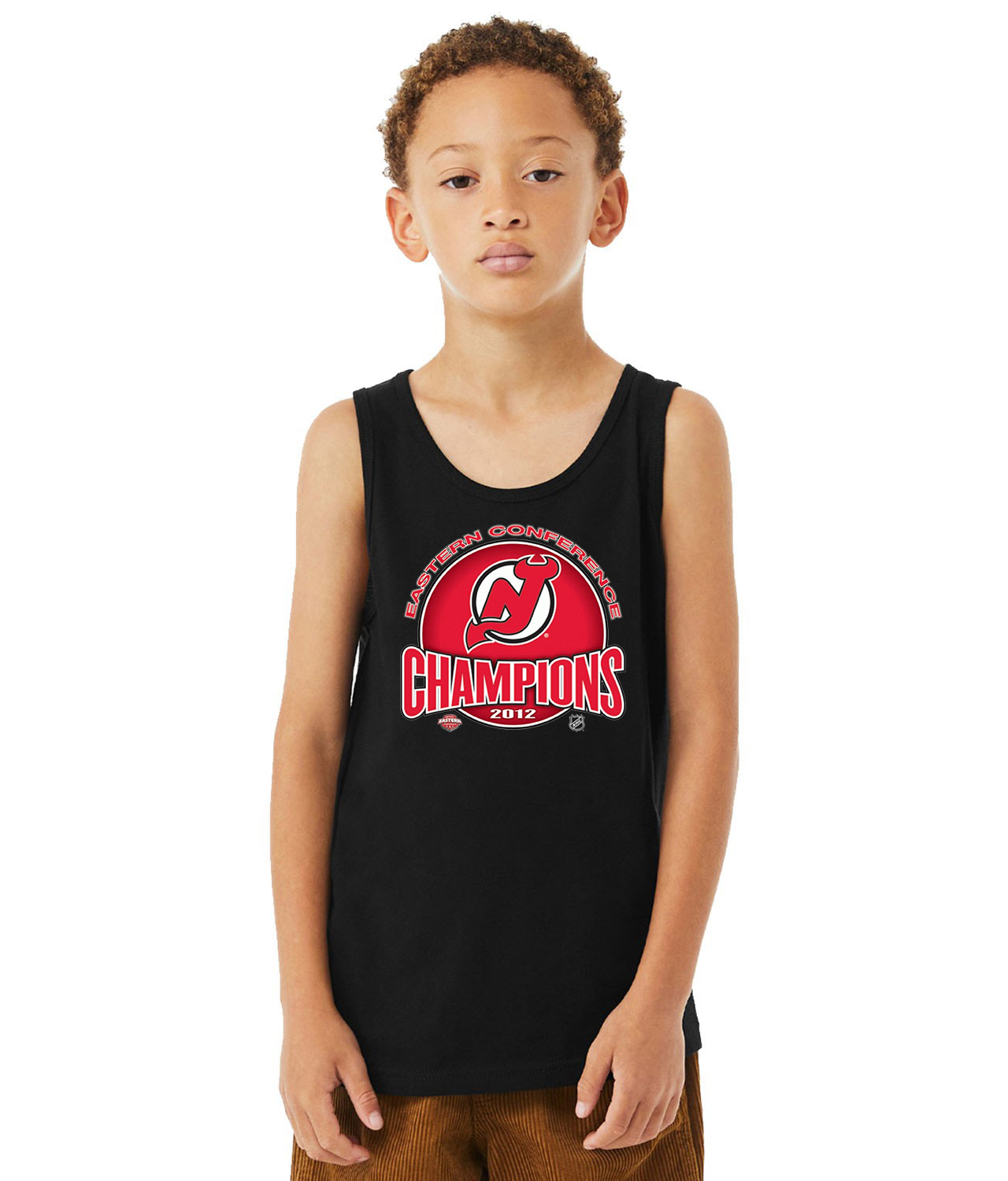 New Jersey Devils 2012 Eastern Conference Champions Hockey Logo Symbol Emblem Customized Design on Youth Tank Top