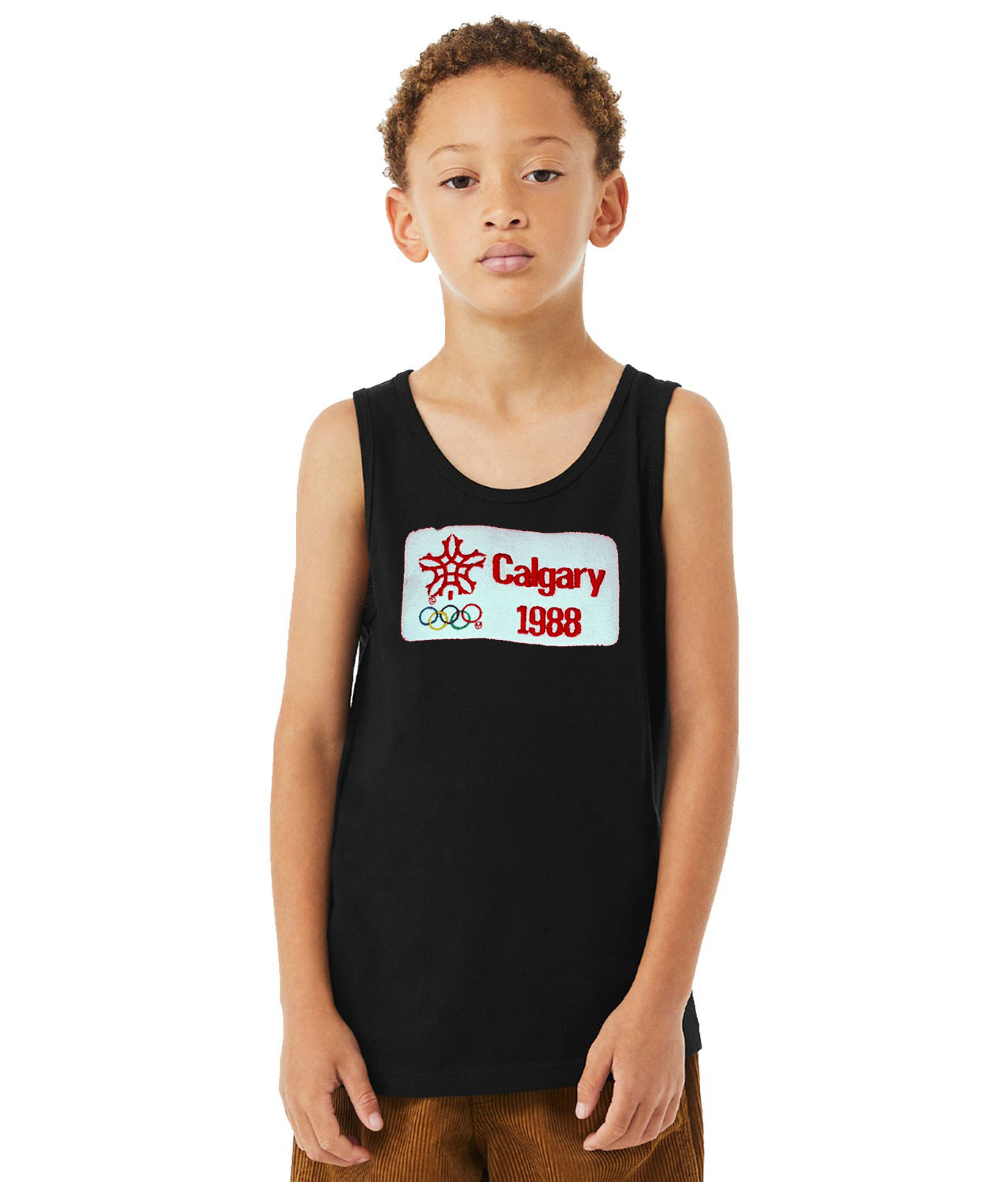 1988 Winter Olympics In Calgary - Calgary Flames Hockey Logo Symbol Emblem Customized Design on Youth Tank Top