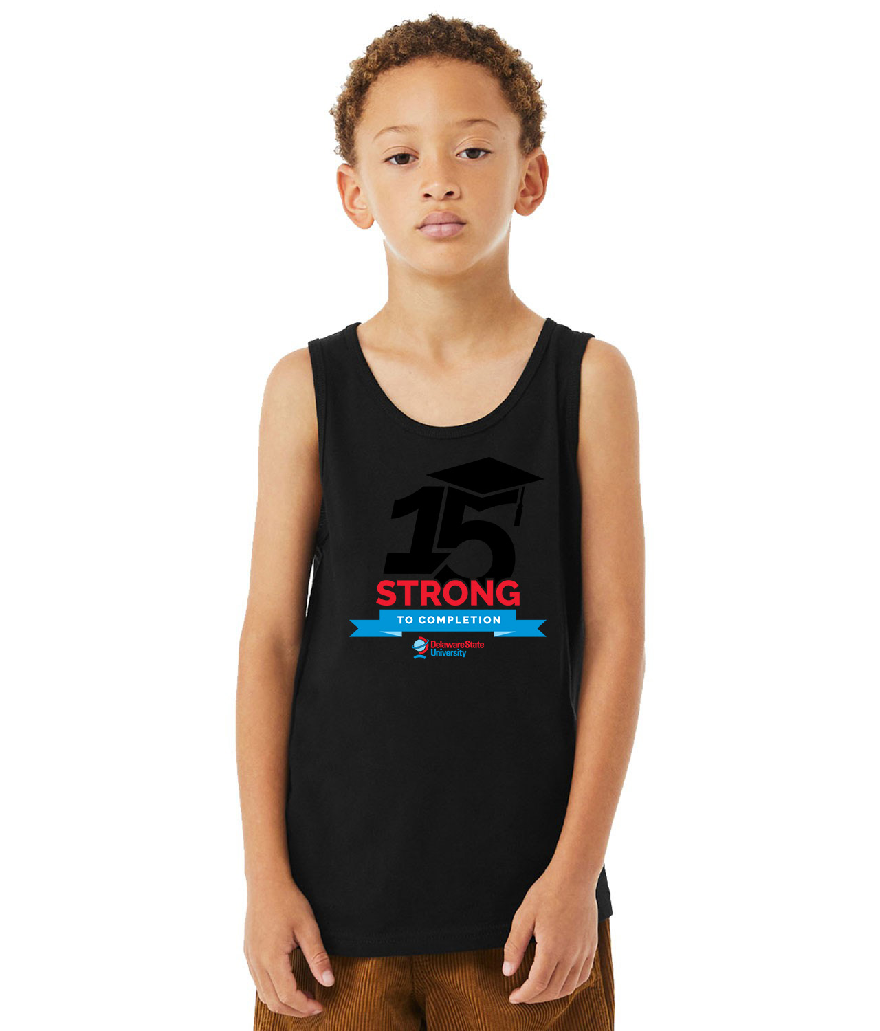Delaware State University - 15 Strong To Completion Logo Symbol Emblem Customized Design on Youth Tank Top