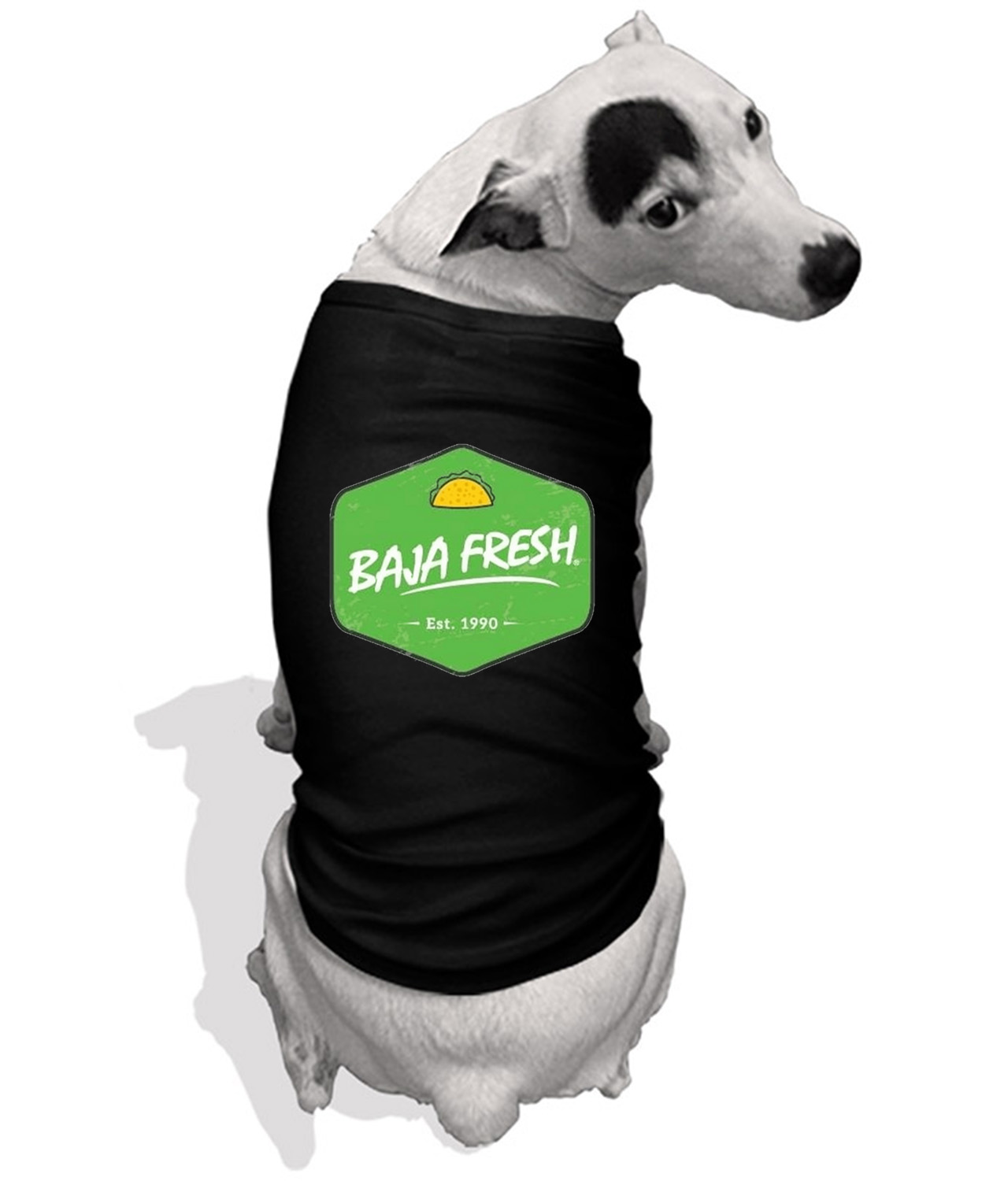 Baja Fresh Mexican Food Grill Restaurant Logo Symbol Emblem Customized Design on Doggie Puppy Dog Tank Tshirt