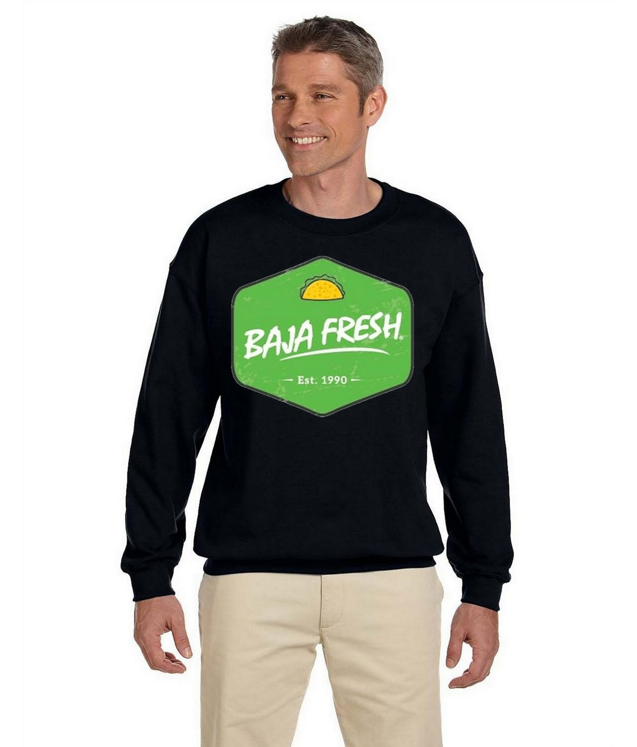 Baja Fresh Mexican Food Grill Restaurant Logo Symbol Emblem Customized Design on Unisex Crewneck Sweatshirt