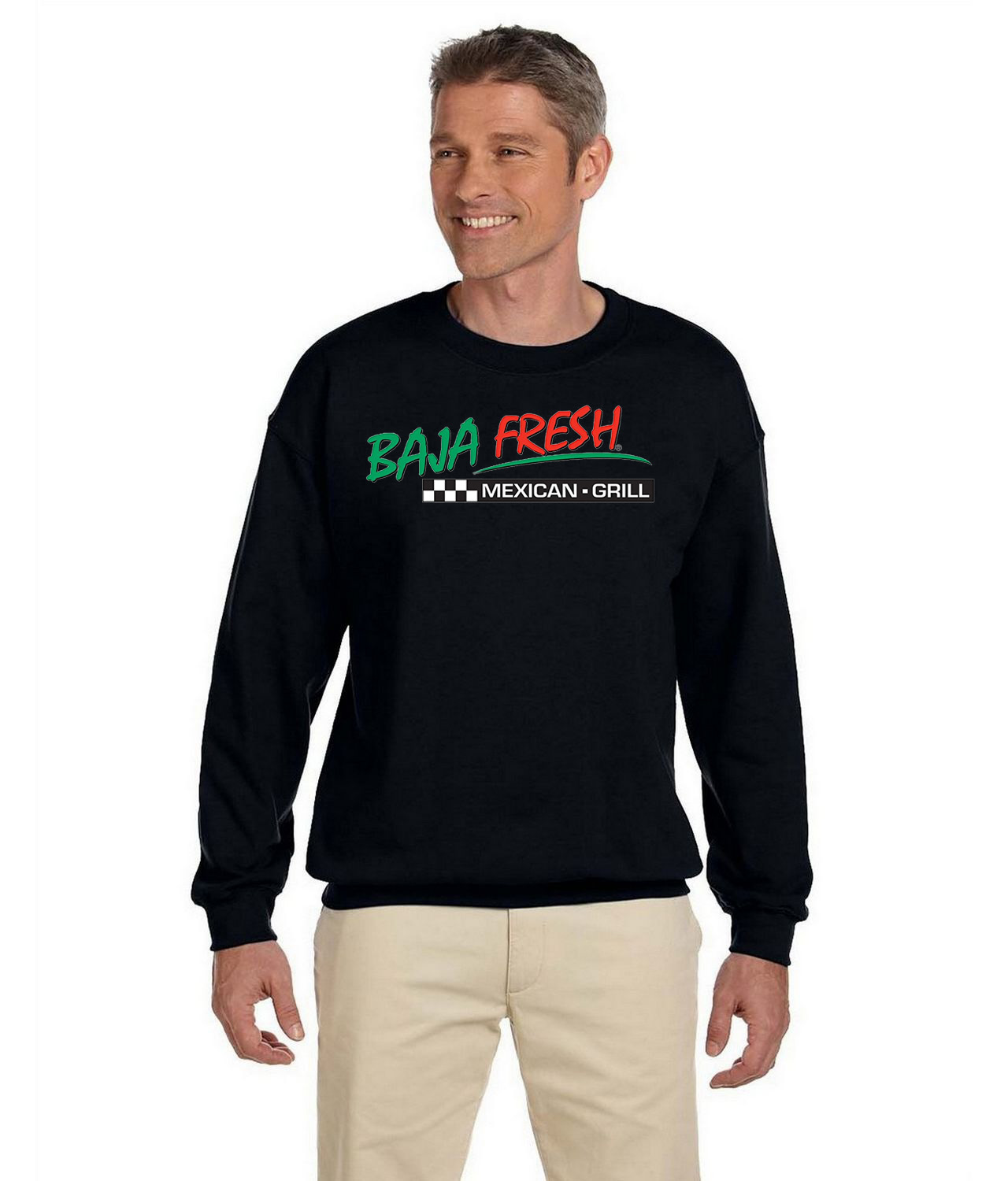 Baja Fresh 1997 Mexican Food Grill Restaurant Logo Symbol Emblem Customized Design on Unisex Crewneck Sweatshirt