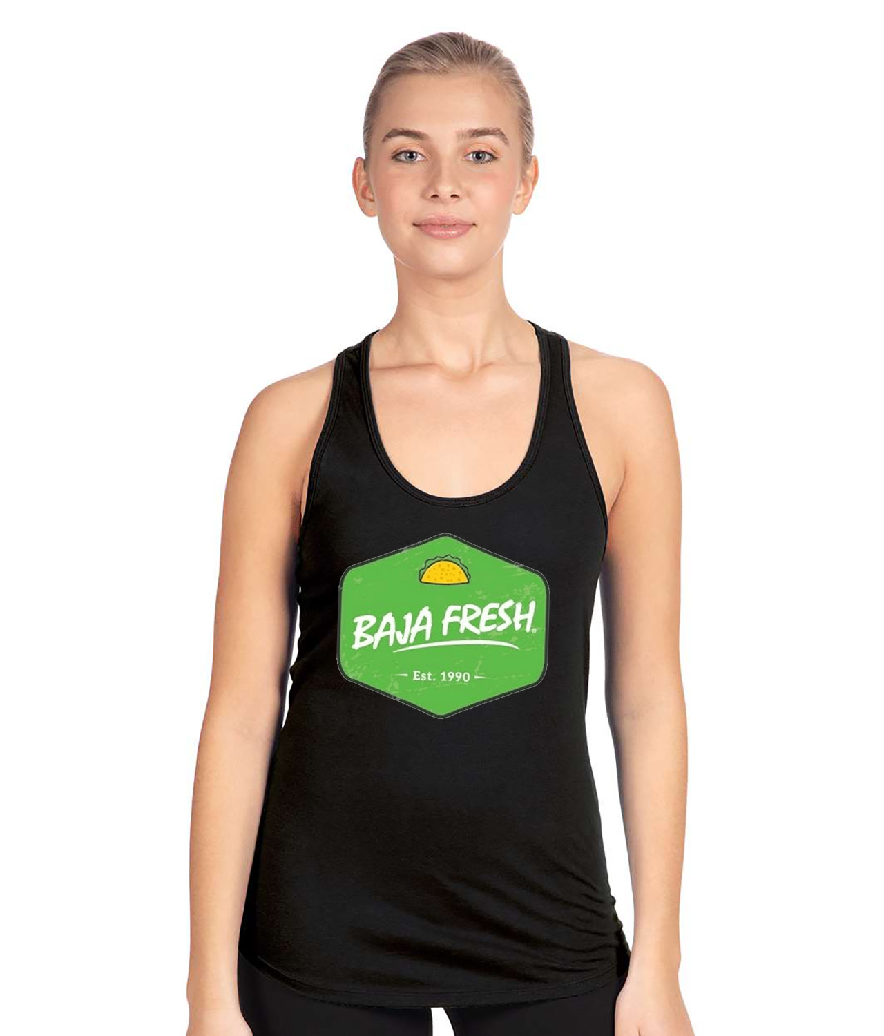 Baja Fresh Mexican Food Grill Restaurant Logo Symbol Emblem Customized Design on Women's Racerback Tank Top