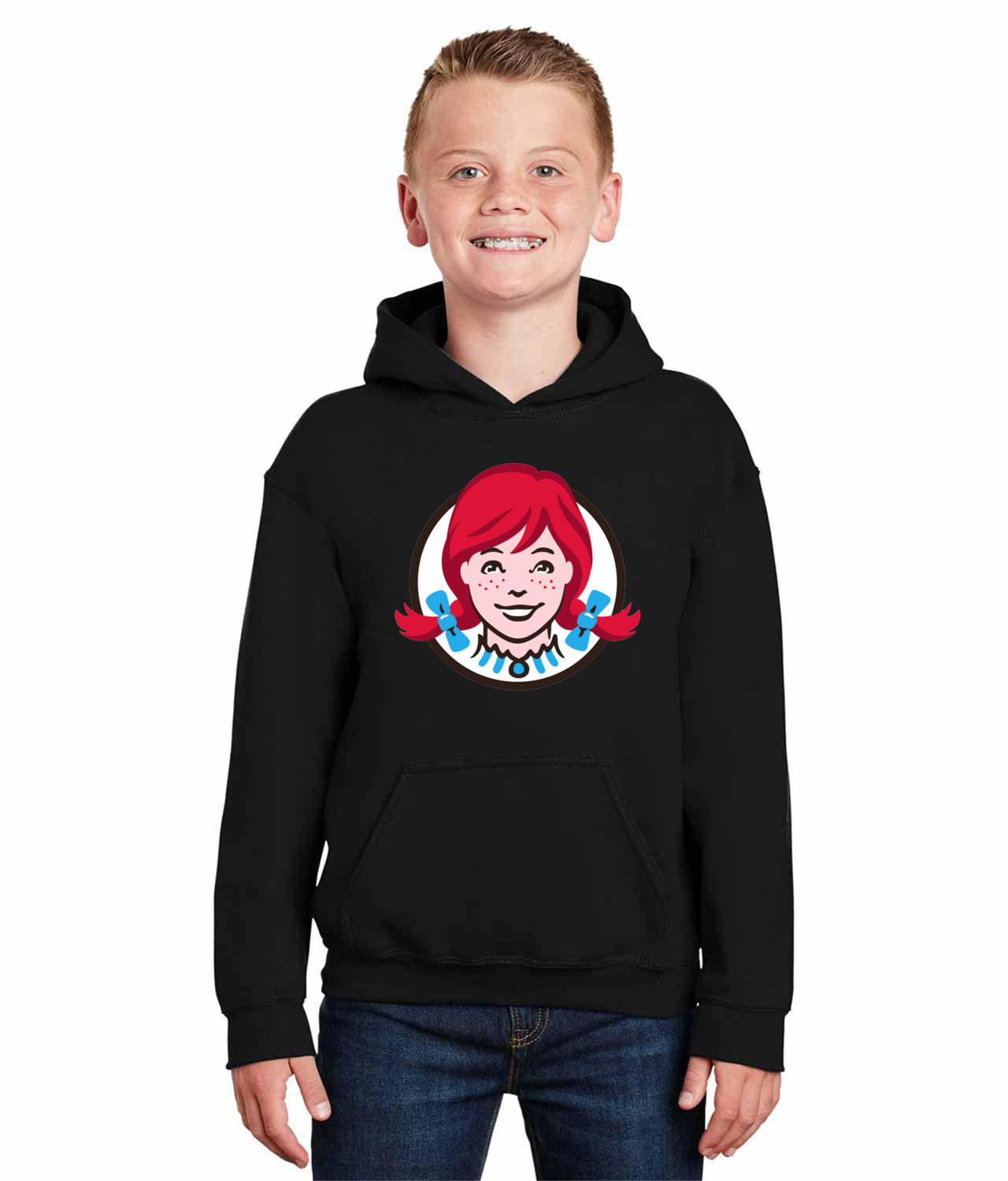 Wendy's Emblem Fast Food Restaurant Logo Symbol Emblem Customized Design on Youth Hoodie