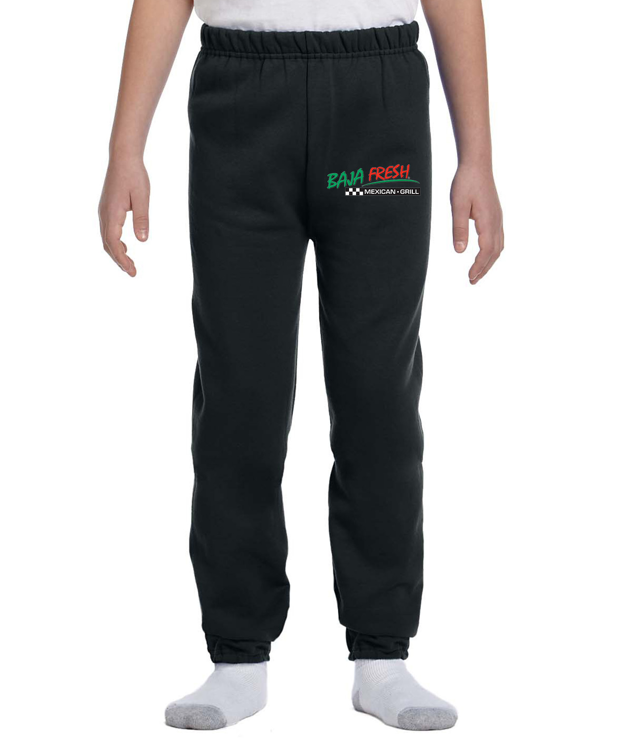 Baja Fresh 1997 Mexican Food Grill Restaurant Logo Symbol Emblem Customized Design on Youth Closed-Bottom Sweatpants